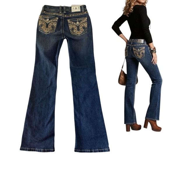 Denim - Y2K Answer Me Bling Rhinestone Bootcut Jeans 26-27"